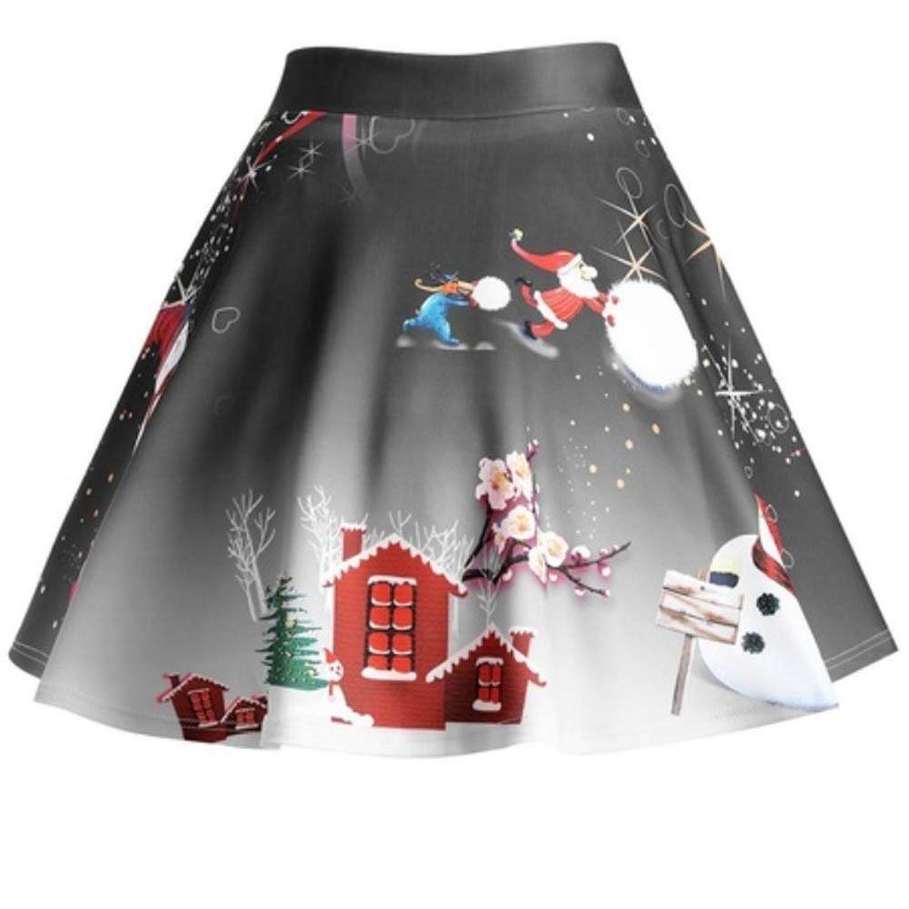 Freeshipping แฟชั่น Pikaqius99 Christmas Santa 3D พิมพ์ Flare Elastic เอวสูงคอสเพลย์กระโปรงราตรี Freeshipping แฟชั่น Pikaqius99 Christmas Santa 3D พิมพ์ Flare Elastic เอวสูงคอสเพลย์กระโปรงราตรี