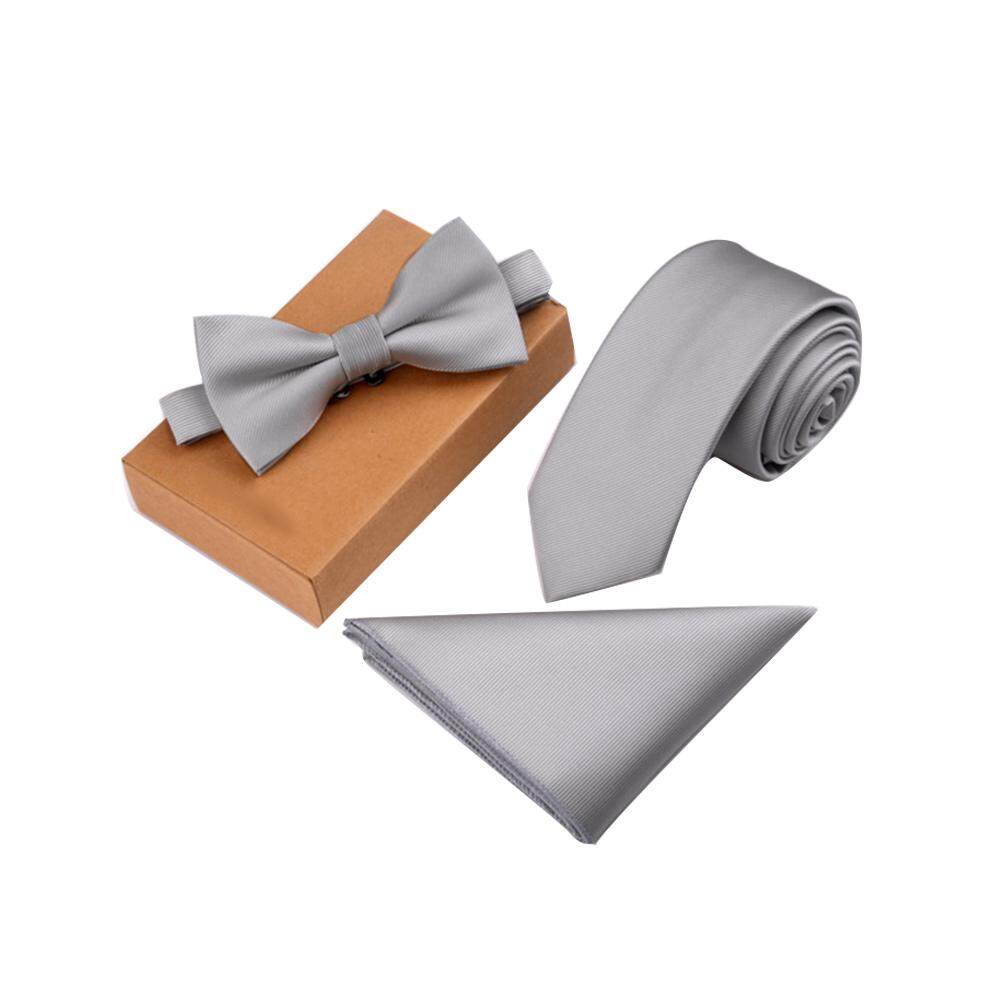 Amart Fashion 3 Pcs/Set Men Slim Tie Set Bow Tie Pocket Square Handkerchief + Bowtie + Necktie Kit