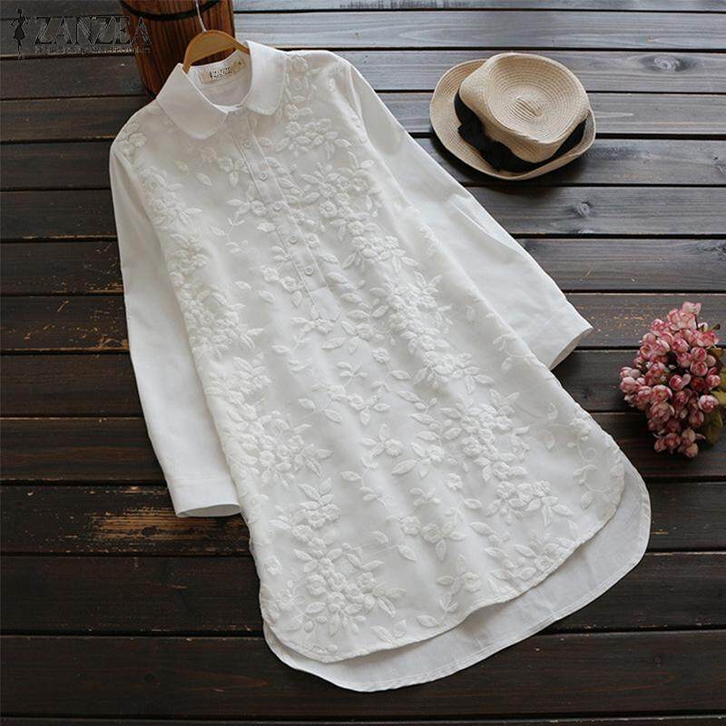 ZANZEA Women Long Sleeve Crochet Casual Shirt Tops Asymmetrical Buttons Down Blouse Plus Size ZANZEA Women Long Sleeve Crochet Casual Shirt Tops Asymmetrical Buttons Down Blouse Plus Size