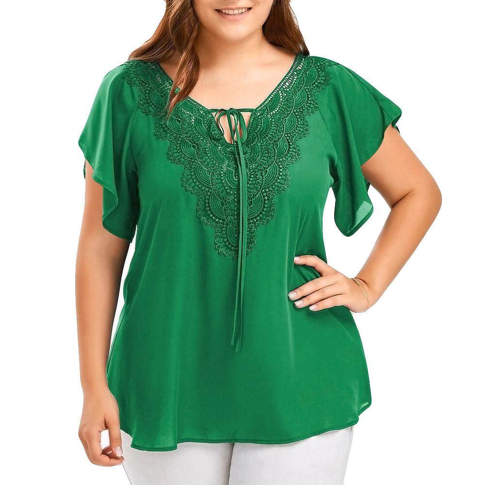 Womens Fashion Curve Appeal Lace T-Shirt Blouse Bat Short Sleeve Tops