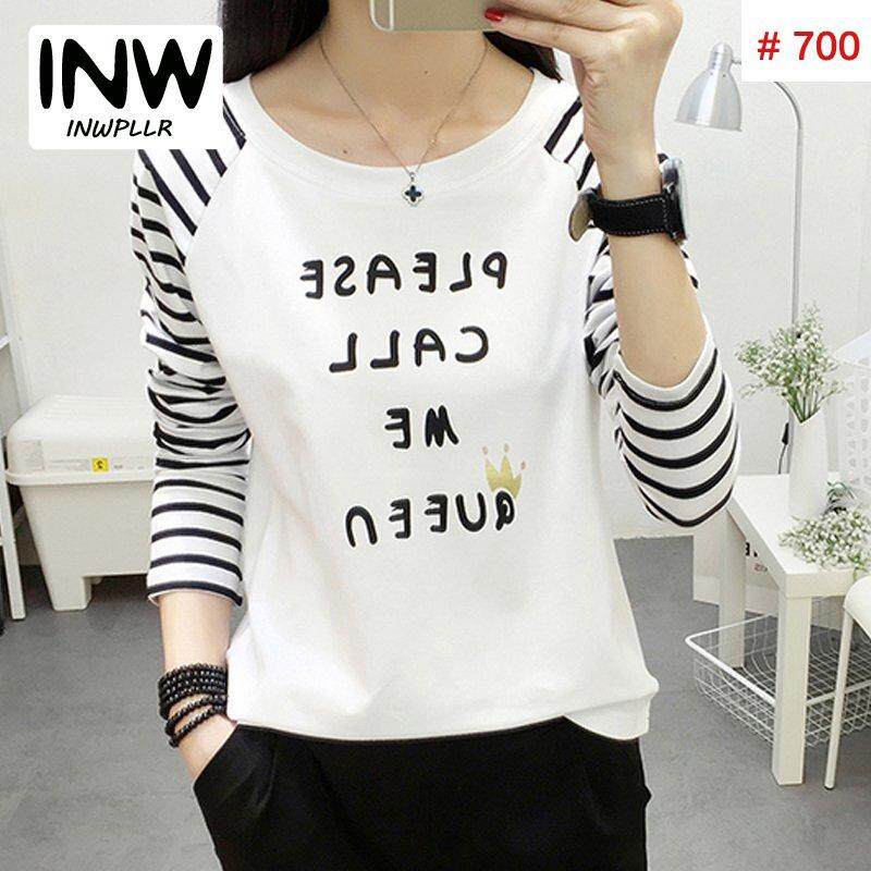 INWPLLR ผู้หญิงแถบเย็บปะติดปะต่อกันเสื้อยืดพิมพ์เสื้อยืดสำหรับผู้หญิง T - เสื้อยืดสตรีแขนยาวสไตล์ฤดูใบไม้ร่วงหญิง TShirt