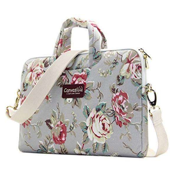 Canvaslove Grey Rose Pattern 15 inch Canvas Waterproof Laptop Shoulder Messenger Bag for 14 Inch to15.6 inch Laptop and Macbook Pro 15 laptop Case Malaysia
