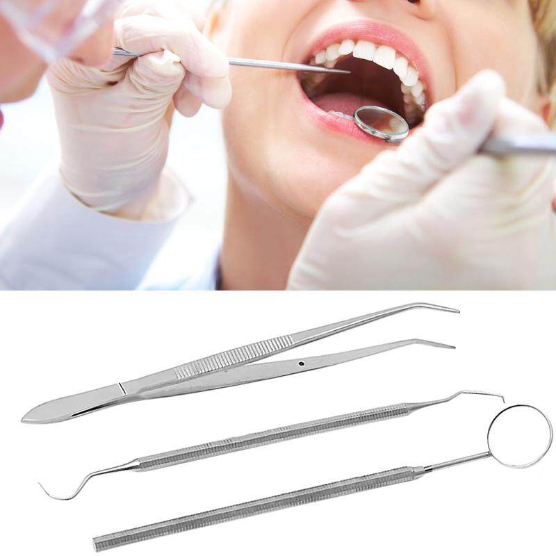 3 ชิ้นชุดของเหล็กสแตนเลสกระจกส่องฟัน Scalers แหนบเครื่องมือทันตกรรมฟัน Tartar อุปกรณ์ทำความสะอาดเครื่องมือ - INTL