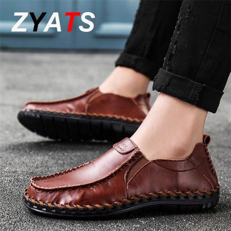 ZYATS รองเท้าหนังวัวแท้คละแบบรองเท้าหนังลูกวัวลำลองไซส์ใหญ่ 38-47