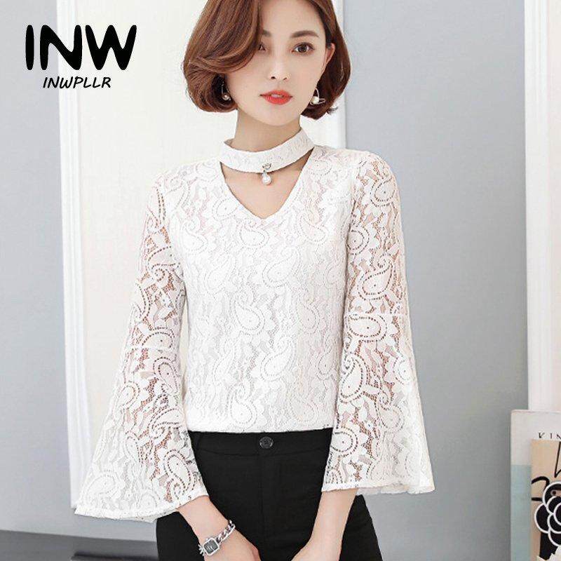 INWPLLR แฟชั่นของผู้หญิงเสื้อลูกไม้ผู้หญิงลำลองประดับด้วยลูกปัดเสื้อสตรีคอวีเกาหลีเสื้อแขนบานสำหรับผู้หญิงเสื้อฤดูร้อนฤดูใบไม้ร่วงเสื้อสตรี INWPLLR แฟชั่นของผู้หญิงเสื้อลูกไม้ผู้หญิงลำลองประดับด้วยลูกปัดเสื้อสตรีคอวีเกาหลีเสื้อแขนบานสำหรับผู้หญิงเสื้อฤดูร้อนฤดูใบไม้ร่วงเสื้อสตรี