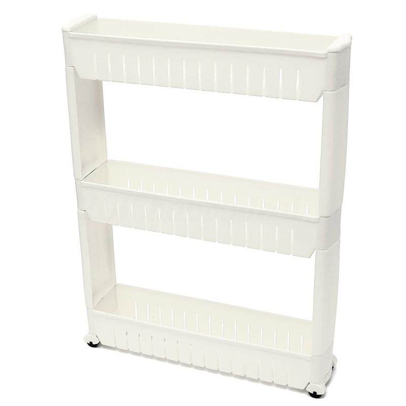 Slim Slide Out Kitchen Trolley Rack Holder Storage Shelf Tower Folding 3 Tire, White