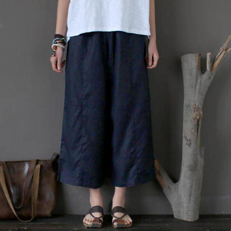 ZANZEA ขากว้างผู้หญิง Capris กางเกง Culottes ขนาดพิเศษกางเกงผ้าฝ้าย - INTL
