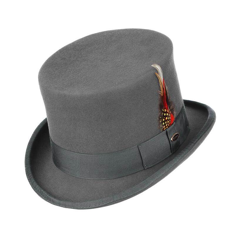 GEMVIE Retro Men Top Hat 100% Wool Fedoras Classical President Cap With Feather Formal Party Gentlemen Hat Punk Style Cosplay Magician Magic Hat