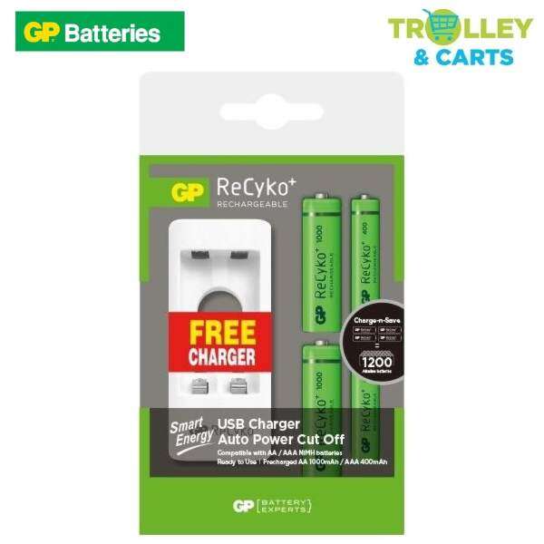 GP Rechargeable Battery 2pcs AA 1000mAh + 2pcs AAA 400mAh + Free USB Charger U211 Malaysia