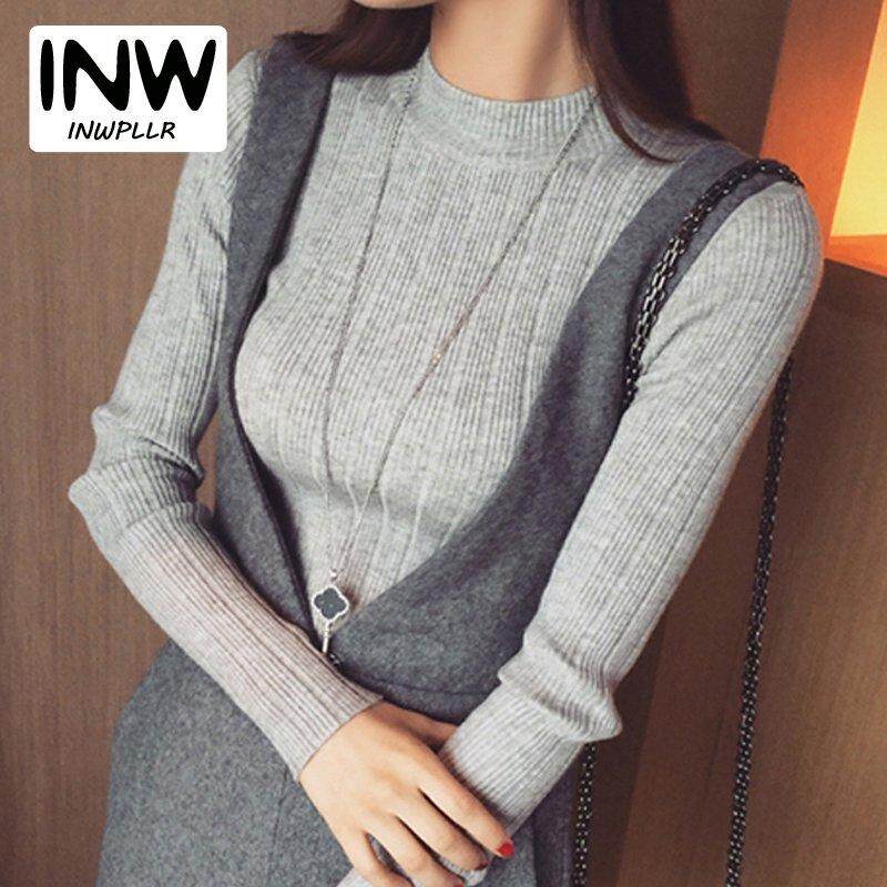 INWPLLR Basic เสื้อกันหนาวผู้หญิงธรรมดายืดหยุ่นสูงถักเสื้อกันหนาวฤดูใบไม้ร่วงแฟชั่น O - Neck แขนยาวสำหรับสตรี Pollovers INWPLLR Basic เสื้อกันหนาวผู้หญิงธรรมดายืดหยุ่นสูงถักเสื้อกันหนาวฤดูใบไม้ร่วงแฟชั่น O - Neck แขนยาวสำหรับสตรี Pollovers