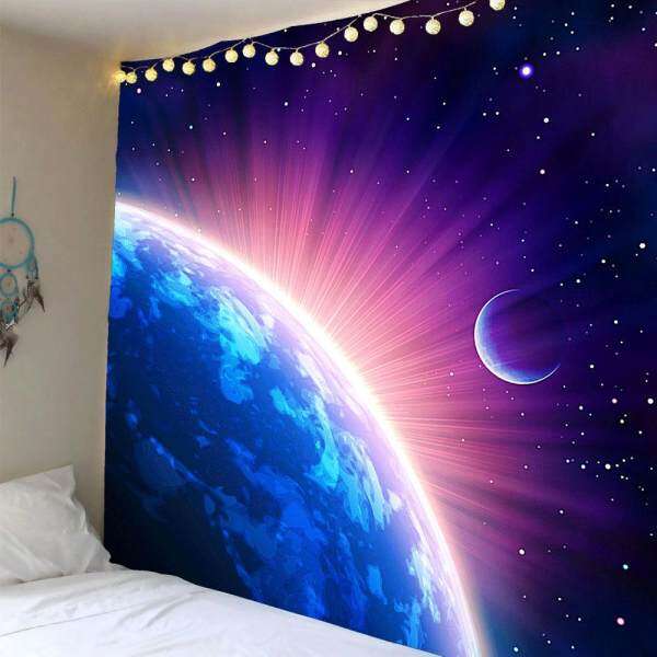 Galaxy Starry Star Earth Hanging Wall and Blanket Background Fabric Multipurpose Vintage Hippie Beach and Yoga Towel - intl