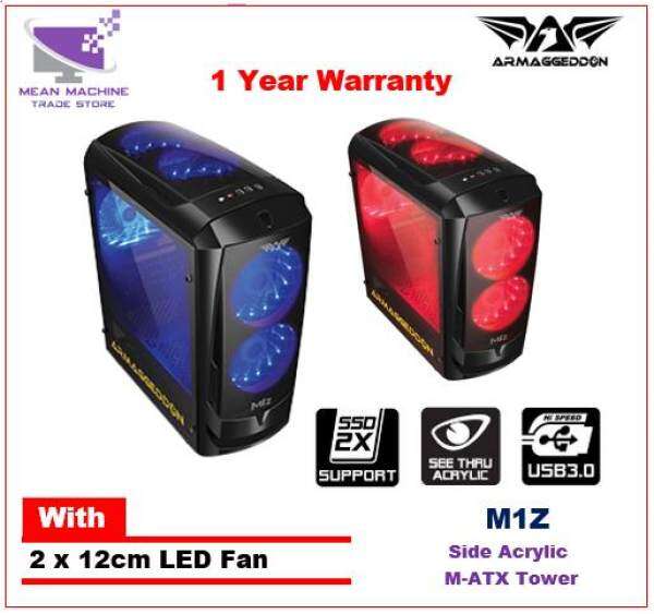 Armaggeddon M1Z Black White / M-ATX Acrylic / 2 LED Fan USB 3.0 Gaming Chassis Malaysia