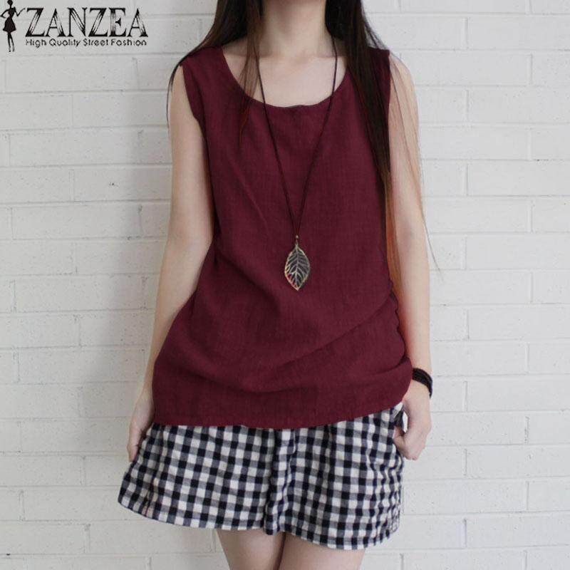 ZANZEA Women Sleeveless Tank Tops Casual Solid Blouse Shirt Tops Cami Camisole - intl