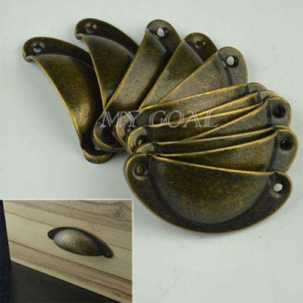 12Pcs Kitchen Cupboard Door Cabinet Cup Drawer Furniture Antique Shell Pull Handle - intl