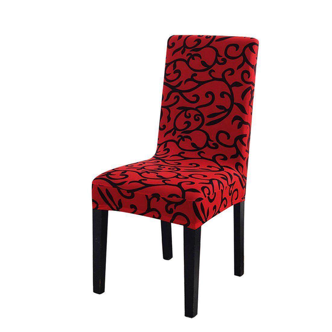 ยืดผ้าคลุมเก้าอี้สั้นปลอกเก้าอี้ที่ป้องกันแบบล้างได้ Slipcover ที่นั่งสำหรับงานแต่งงานงานเลี้ยงร้านอาหาร Home Decor (สีแดง + ดำ) - INTL