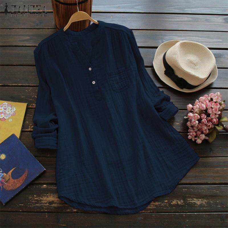 ZANZEA Women Long Sleeve Cotton Casual Shirt Tops Tunics Loose Blouse Ethnic Plus Shirt
