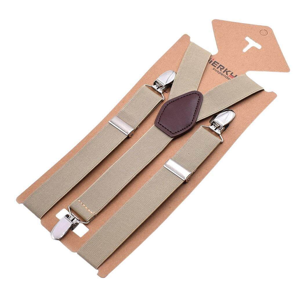 Bigood ผู้หญิง Mens STRIPES สายรัดยางยืดปรับ Suspenders 3 คลิปโลหะ