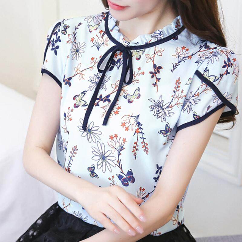 Ishowmall New Summer Women's Casual Loose Short Floral Blouse T-shirt Chiffon Tops Ishowmall New Summer Women's Casual Loose Short Floral Blouse T-shirt Chiffon Tops