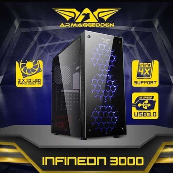 GENUINE ARMAGGEDDON INFINEON 3000 ATX GAMING TOWER FULL VIEW TRANSPARENT SIDE PANEL DESIGN Malaysia
