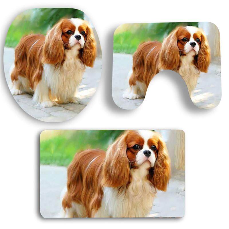 Run Cute Dogs Prints Bath Mats Polyester Floor Rug Carpet Toilet Lid Cover Nonslip PVC Doormat Home Bathroom Decoration 3Pcs/Set