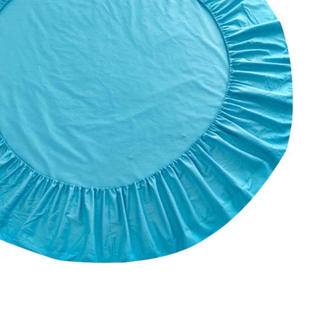 BolehDeals Solid Color Pure Cotton Round Bed Spread Fitted Sheet Covers Lake Blue