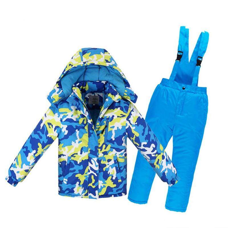 Pellet12 Boys/Girls Ski Suit Waterproof Pants+Jacket Set Winter Sports Thickened Clothes