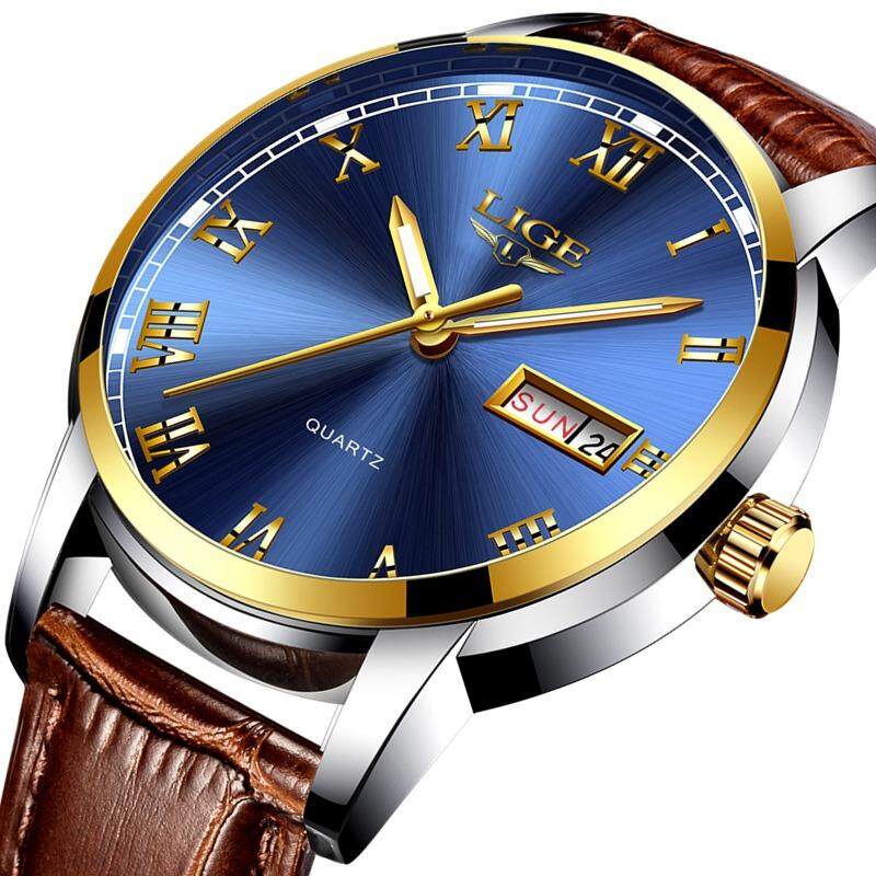 LIGE Mens Watches Top Brand Luxury Fashion Business Quartz Watch Men Casual Leather Waterproof Sport Wrist Watch - intl