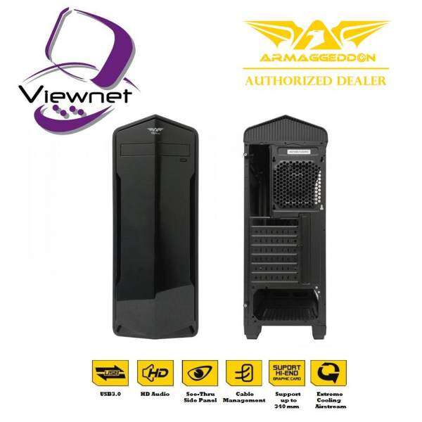 GENUINE ARMAGGEDDON ATX T5X PRO SMART GAMING STRUCTURE PC CHASIS WITH BOTTOM MOUNT PSU DESIGN FULL VIEW TRANSPARENT FRONT AND SIDE PANEL DESIGN Malaysia