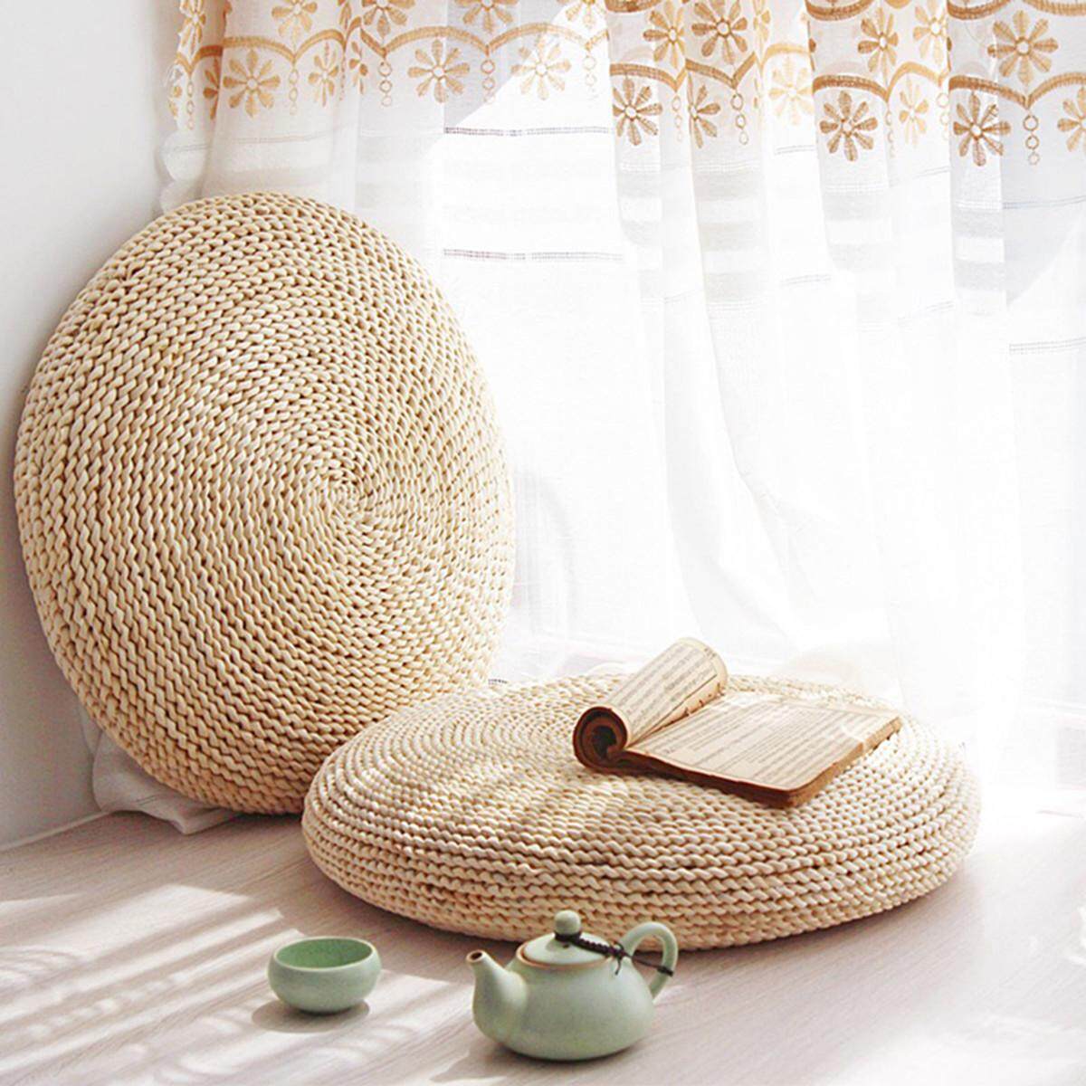 Round Straw Weave Handmade Pillow Floor Yoga Chair Seat Mat Tatami Cushion # 30cm