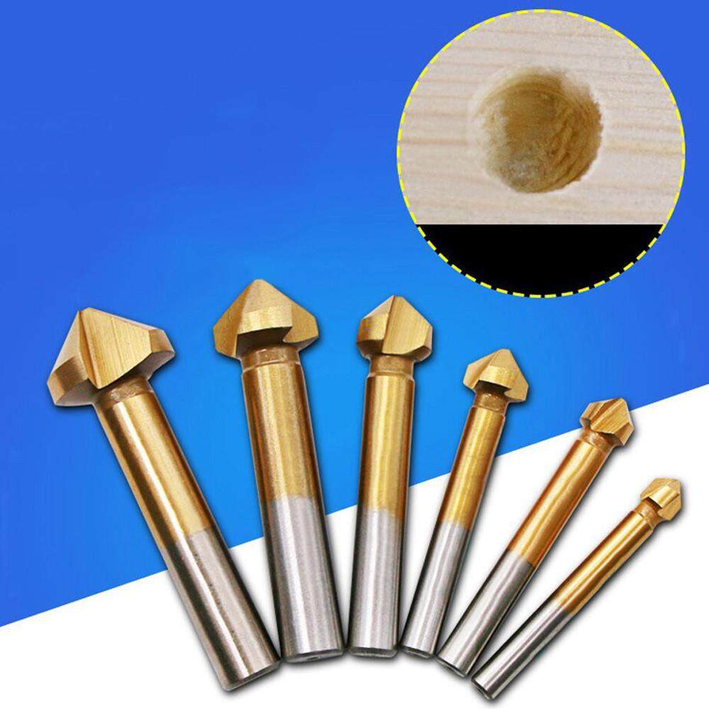 Dotsonshop 6 Pcs/Set 3 Flute HSS Hard Edge Chamfer Metals Cutter Drill Bit Countersink Dotsonshop 6 Pcs/Set 3 Flute HSS Hard Edge Chamfer Metals Cutter Drill Bit Countersink