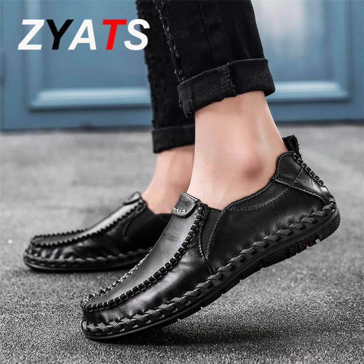 ZYATS รองเท้าหนังวัวแท้คละแบบรองเท้าหนังลูกวัวลำลองไซส์ใหญ่ 38-47