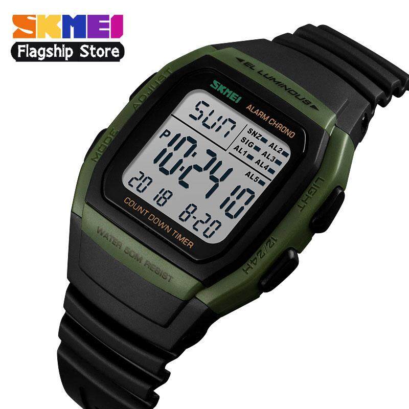 SKMEI ใหม่ผู้ชายนาฬิกาข้อมือเล่นกีฬา Retro Multifunction นาฬิกาแฟชั่นสแควร์ Chrono นับถอยหลังนาฬิกาข้อมือกันน้ำ 1278
