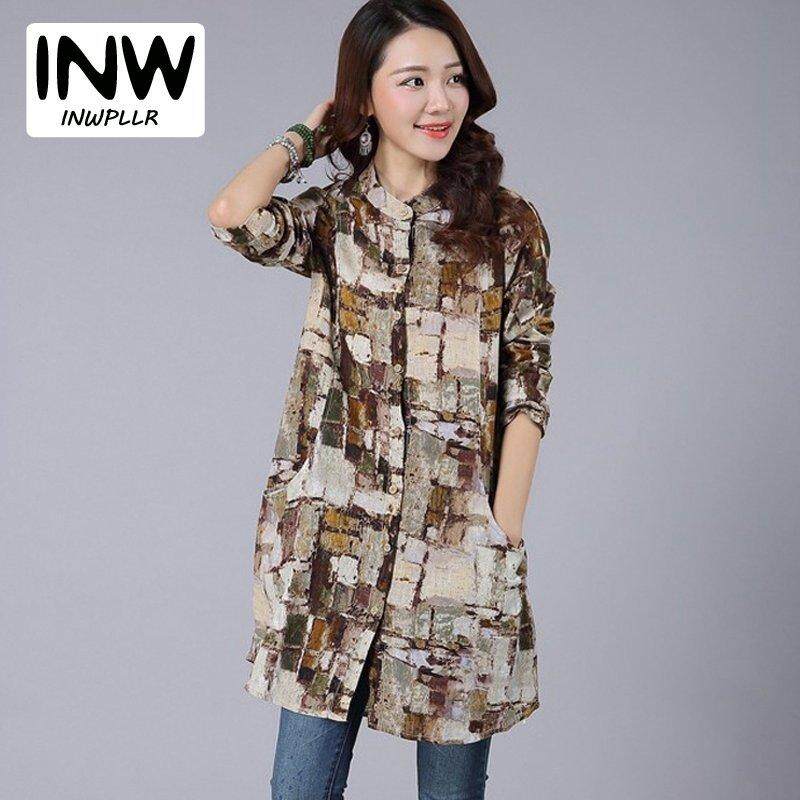INWPLLR เสื้อผู้หญิงอินเทรนด์ผ้าฝ้ายเสื้อสตรีผ้าลินินผู้หญิงฤดูหนาวฤดูใบไม้ร่วงแขนยาวเสื้อพิมพ์ลายชนเผ่ายาวเสื้อทูนิกสุภาพสตรี INWPLLR เสื้อผู้หญิงอินเทรนด์ผ้าฝ้ายเสื้อสตรีผ้าลินินผู้หญิงฤดูหนาวฤดูใบไม้ร่วงแขนยาวเสื้อพิมพ์ลายชนเผ่ายาวเสื้อทูนิกสุภาพสตรี