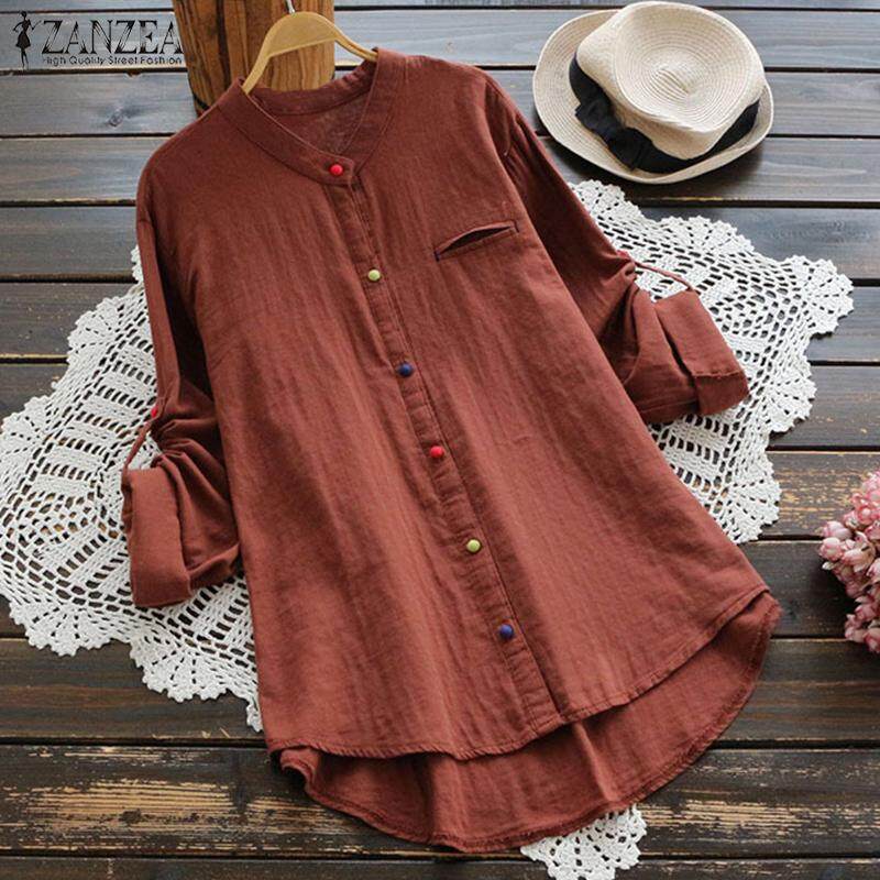 ZANZEA Women Long Sleeve Casual Shirt Tops Buttons Down Asym Cotton Blouse Plus ZANZEA Women Long Sleeve Casual Shirt Tops Buttons Down Asym Cotton Blouse Plus