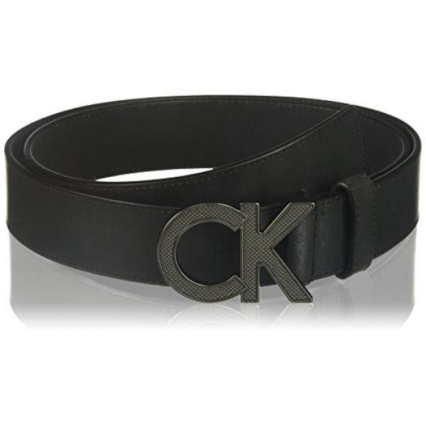 Calvin Klein Mens 38 มิลลิเมตรหนัง CK หัวเข็มขัดโลโก้, สีดำ, 38/จาก USA - INTL