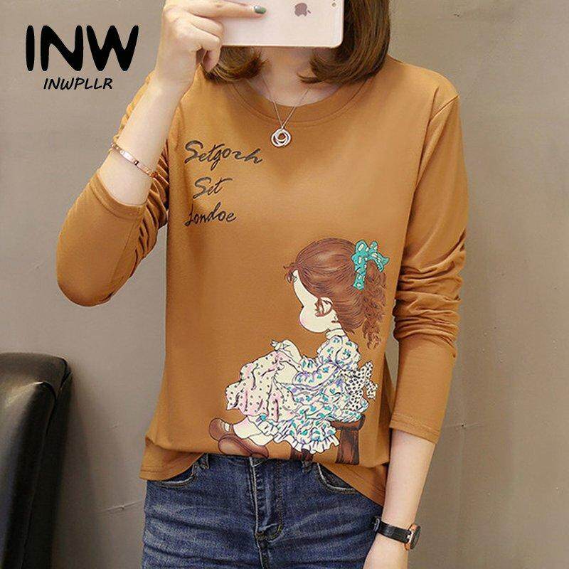 INWPLLR แฟชั่นของผู้หญิงท็อปส์ซูสไตล์เกาหลีเสื้อยืดผู้หญิงพิมพ์เสื้อลำลองแขนยาวผู้หญิงเสื้อยืดขนาดใหญ่ INWPLLR แฟชั่นของผู้หญิงท็อปส์ซูสไตล์เกาหลีเสื้อยืดผู้หญิงพิมพ์เสื้อลำลองแขนยาวผู้หญิงเสื้อยืดขนาดใหญ่