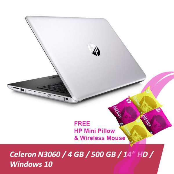 HP 14-bs538TU Laptop (Celeron N3060, 4GBD3, 500GB, 14.0, Win10) - Natural Silver + Free 1 X HP Mini Pillow & HP X3000 Wireless Mouse Malaysia