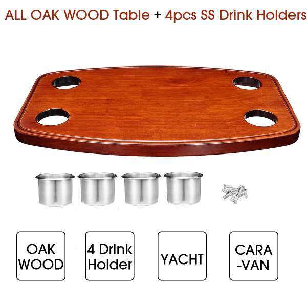 Caravan Motorhome Boat Oak Table With 4 SS Drink Holders 600*380mm 23.6*15 - intl