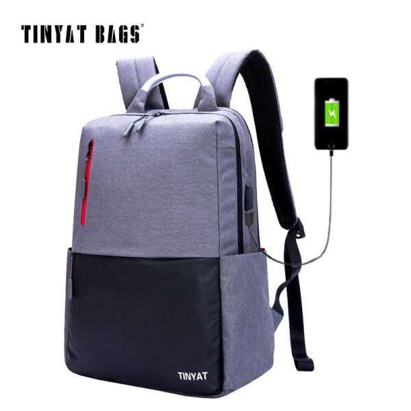 TINYAT Mens 15.6inch Laptop Backpack Computer USB charge Mochila School Backpack For Teenagers Male Gray Canvas Bagpack T811 Malaysia