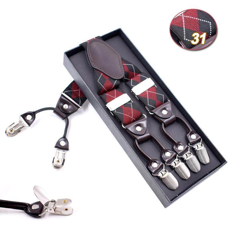 ชายใหญ่ลายสก๊อต Suspenders 6 Strong คลิปคลิปบน Y รูปร่างกว้างสายรัดแบบหนัง