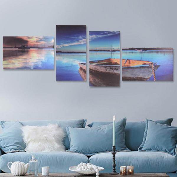 4Pcs Framed Modern Lake Boat Canvas Print Art Painting Wall Picture Home Decor