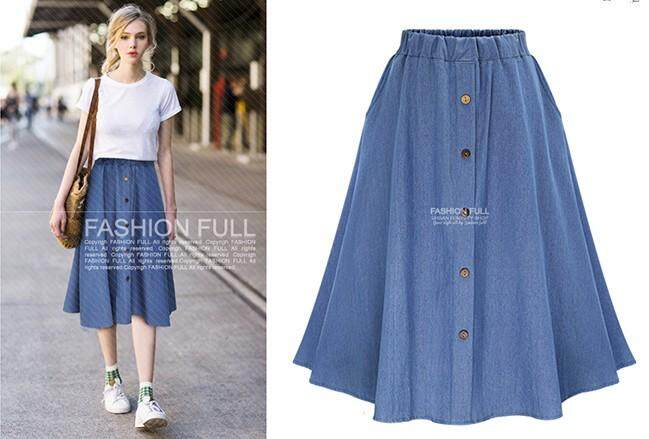 กระโปร่งยีนส์ยาวผู้หญิง Long Dark Blue Soft Denim Shorts