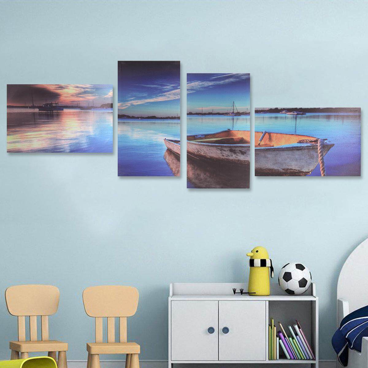 4Pcs Framed Modern Lake Boat Canvas Print Art Painting Wall Picture Home Decor