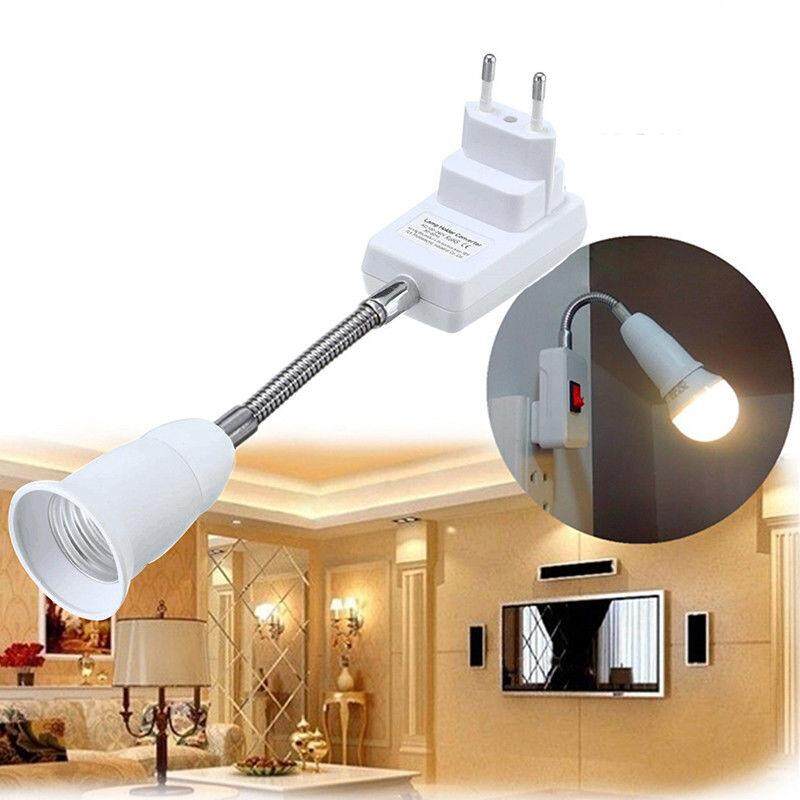 E27 Đui đèn LED Ánh Sáng Đa Năng Linh Hoạt Điều Chỉnh Adapter Chuyển Đổi Ổ Cắm có Công Tắc Châu Âu Quy Định Cắm