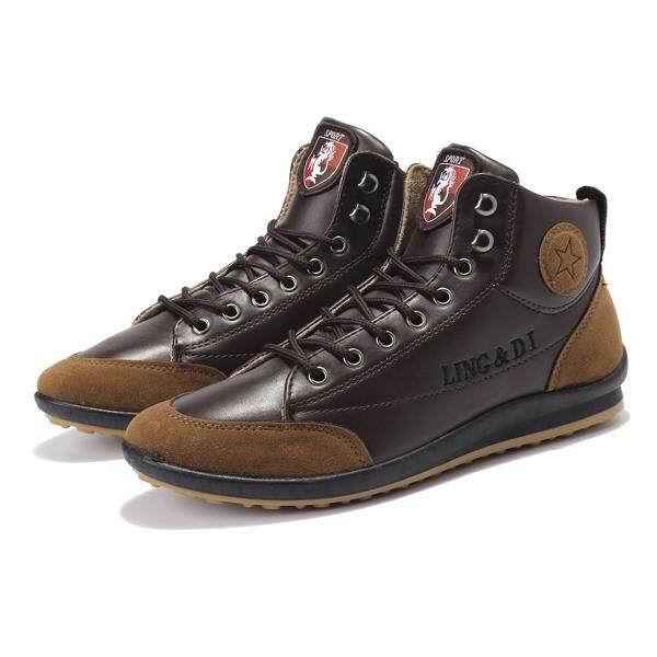 Fashion Comfy Men Casual Leather High Top Sneakers Ankle Boots Lace Up Shoes