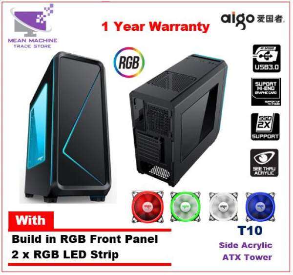 Aigo T10 Black RGB Front Panel ATX Acrylic Gaming Chassis with RGB Stripe Malaysia