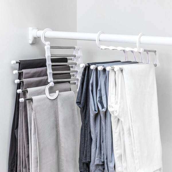 2Pcs Perwarm Multifunctional Stainless Steel S Multi-storey Retractable Trousers Rack