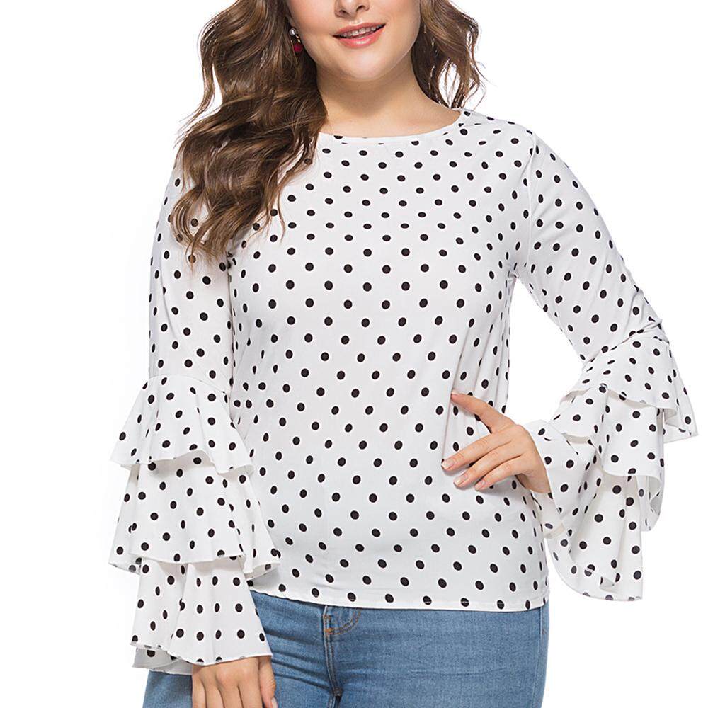 Plus Size Woman Polka Dot Blouse Big Size Chiffon Shirts Fashion O-neck Long Cascading Butterfly Clothing Retro High Street Tops