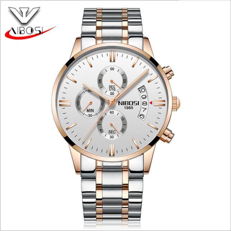 NIBOSI Waterproof Casual Watch Men Luxury Brand Quartz Military Sport Watch Leather Steel Men's Wristwatches - intl