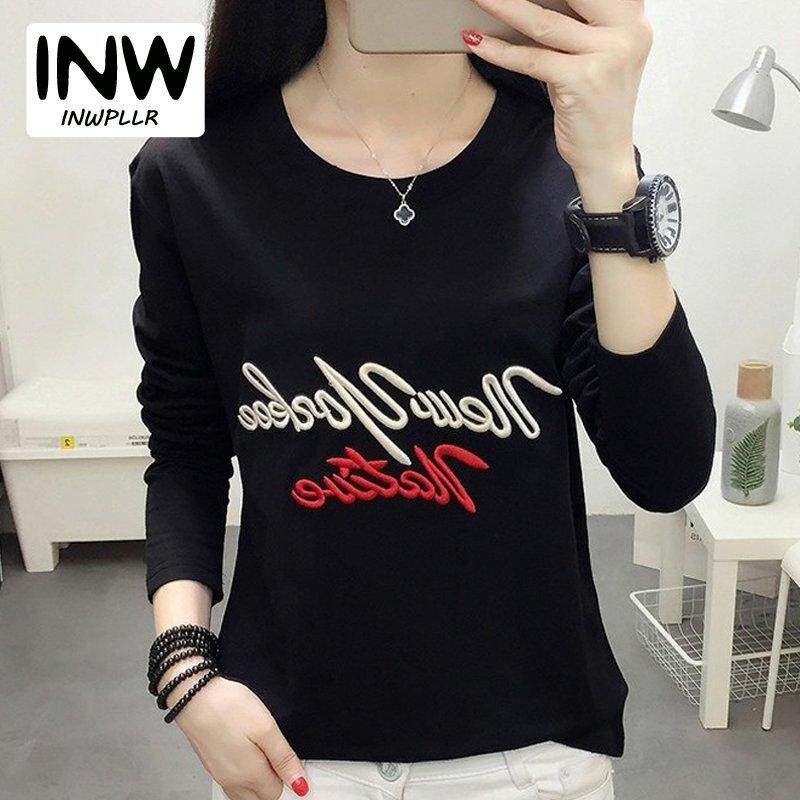 INWPLLR หญิง T เสื้อตัวอักษรเสื้อยืดปักลายเสื้อยืดสตรีฤดูใบไม้ร่วงเสื้อยืดพลัสไซซ์ Casual เสื้อสตรีผ้าฝ้ายแขนยาวเสื้อผู้หญิง Tees INWPLLR หญิง T เสื้อตัวอักษรเสื้อยืดปักลายเสื้อยืดสตรีฤดูใบไม้ร่วงเสื้อยืดพลัสไซซ์ Casual เสื้อสตรีผ้าฝ้ายแขนยาวเสื้อผู้หญิง Tees